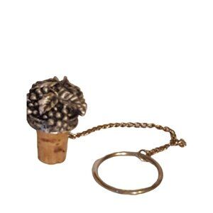 Vintage Pewter Grape Cluster Wine Bottle Stopper Cork